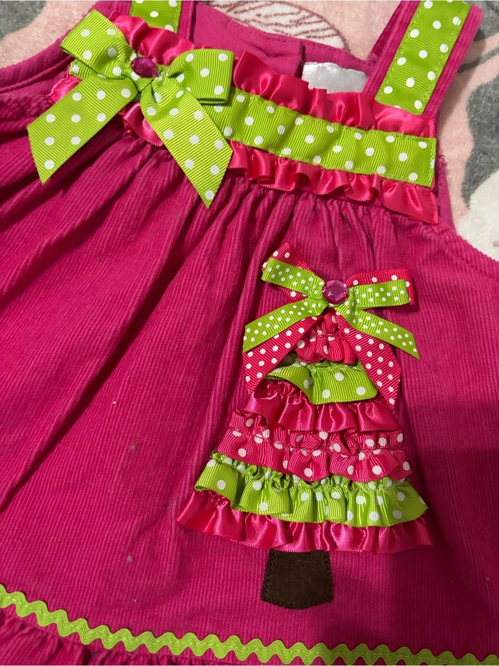Rare Editions Hot Pink Dress with Lime Green Polka Dot Trim